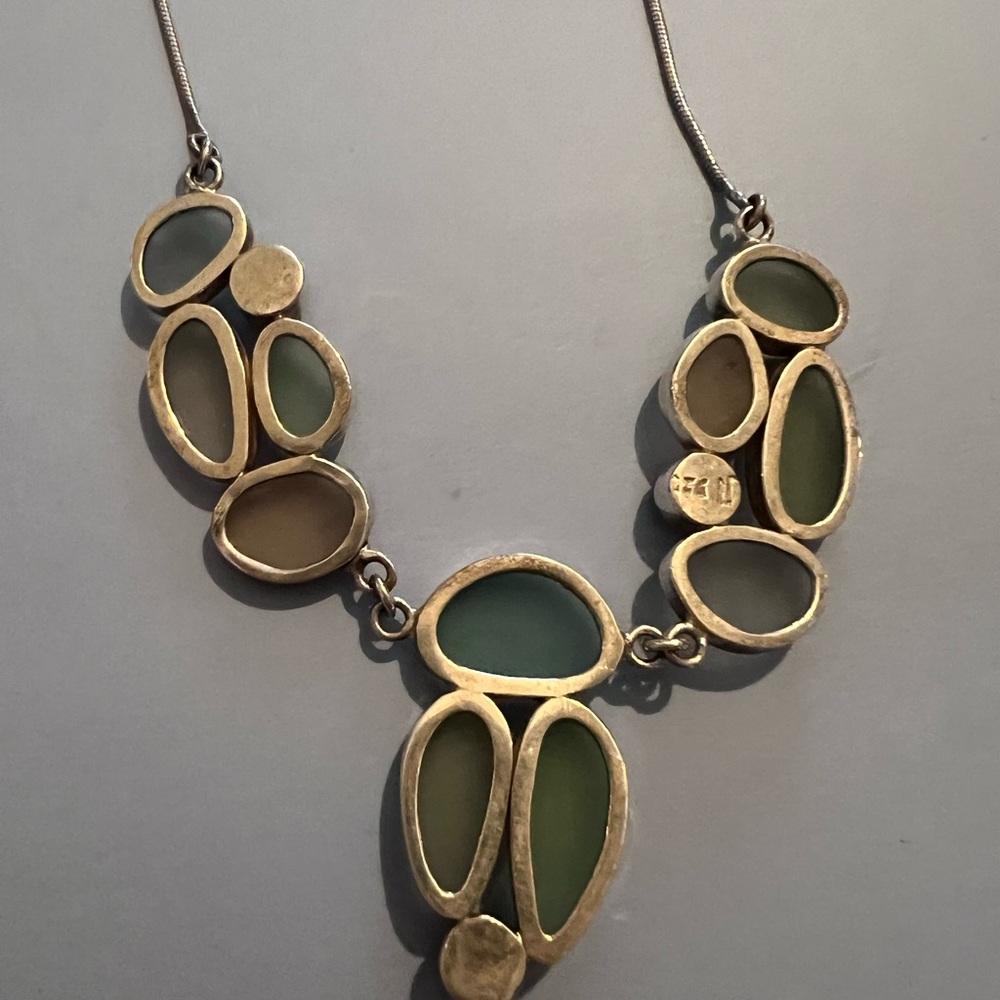 Vintage Jessica Lee 925 Sea Glass Statement Necklace 18” - Picture 4 of 5